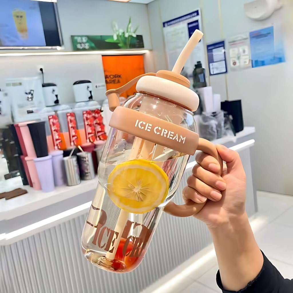 Tumbler with Straw, Leakproof, BPA Free, Plastic Tumbler, Sipper Water Bottle for Adults, Travel, Gym Tumbler Bottle for Men and Women. 1300ml (Brown)