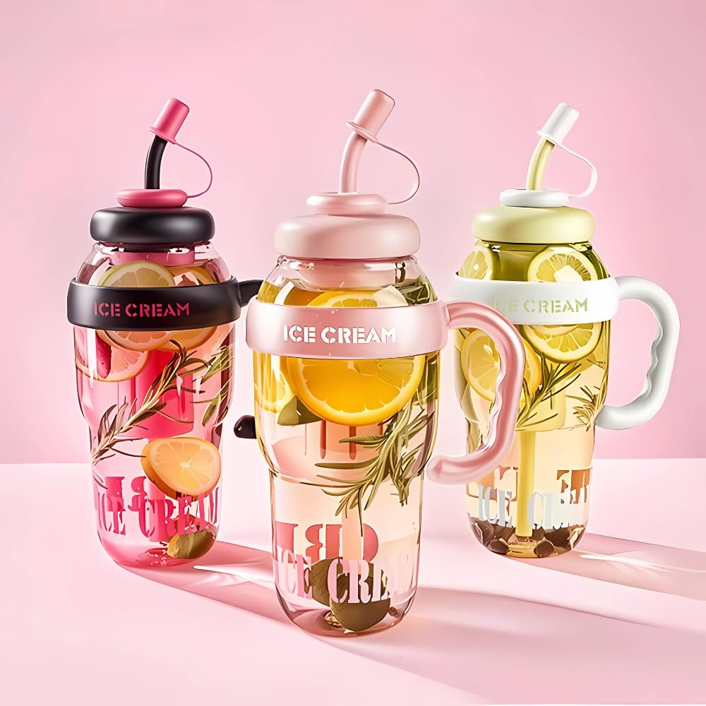 Tumbler with Straw, Leakproof, BPA Free, Plastic Tumbler, Sipper Water Bottle for Adults, Travel, Gym Tumbler Bottle for Men and Women. 1300ml (Brown)